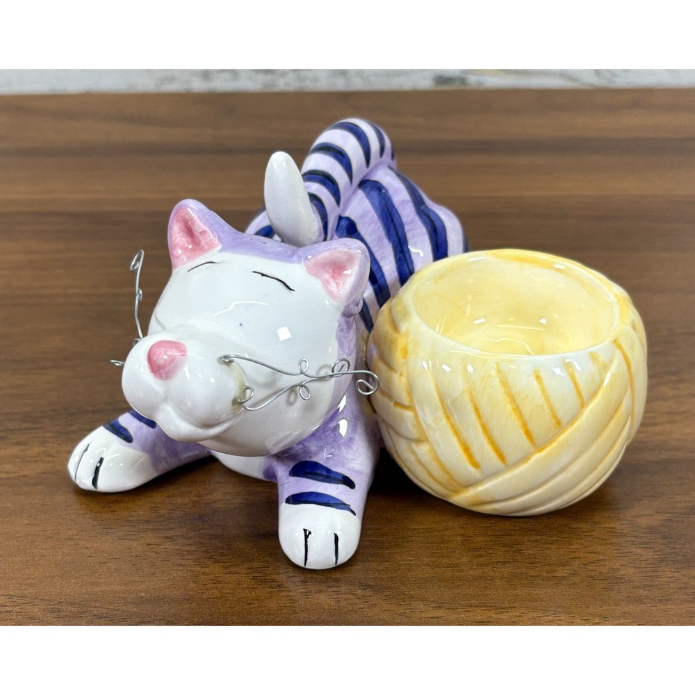 Vintage Porcelain‎ Cat Tea Candle Holder 2002 Cartoon Cat 4.5" Long